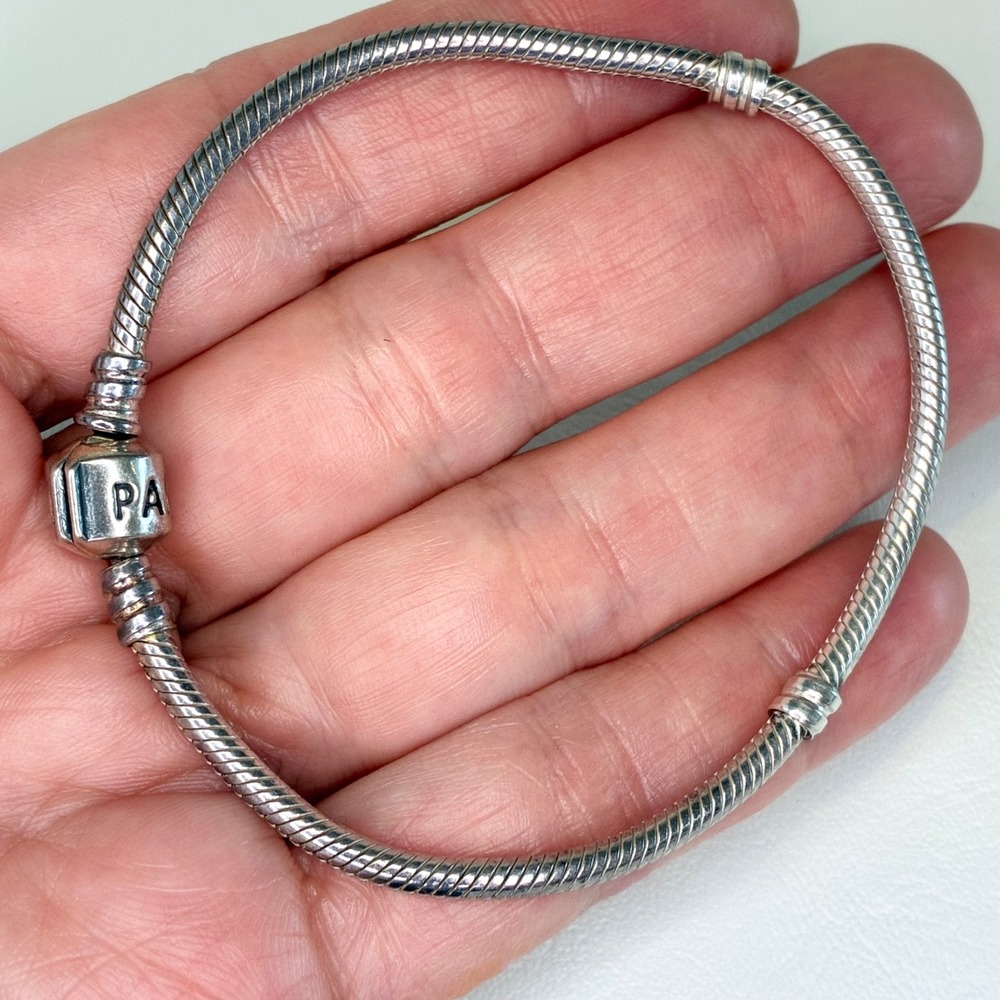 Pandora Charm Bracelet Moments 925 Sterling Silver Snake Chain Barrel 7.25"